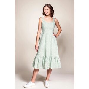 Pink Martini “Olive” seamfoam w dainty floral print peplum midi dress (XS)